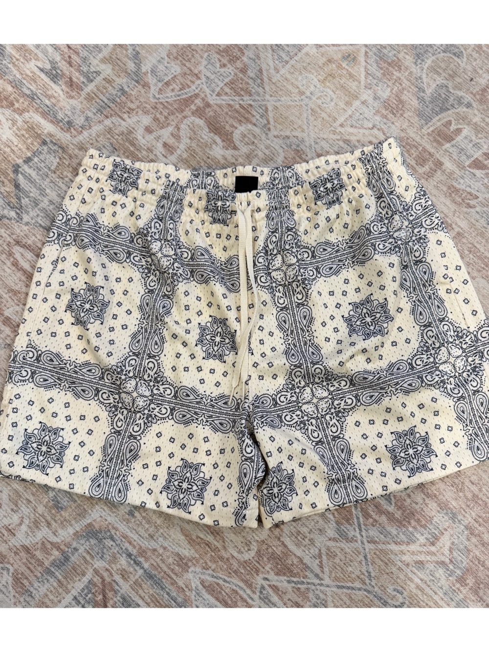 Mens LCKR Cream and Black Paisley Tile Print Skirt